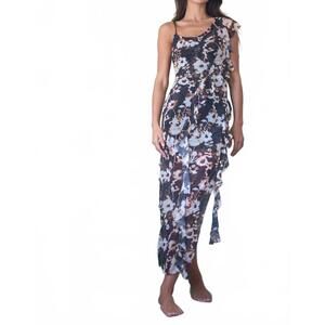 NEW ESTHÉ waterfall frill asymmetric dress in burnt blossom print